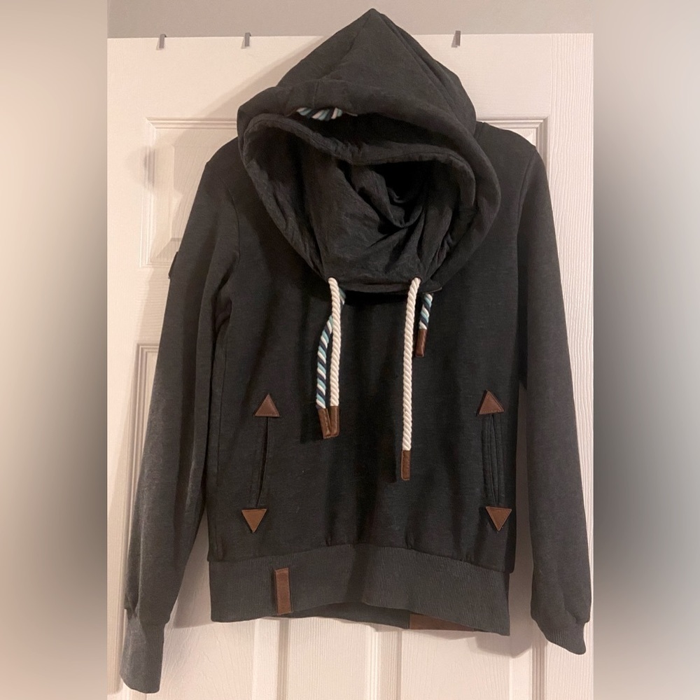 Naketano Hoodie Womens Size Medium Gray-Blue Pullover Long Sleeve